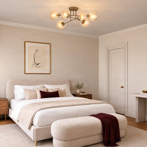 EMIBIG LIGHTING Stropní světlo ROMA, béžové, Ø 75 cm, 6žárovkové, sklo/kov, E14, stmívatelný, Krémová / jantar, Obývací pokoj / jídelna, Sklo, Moderní, Koule