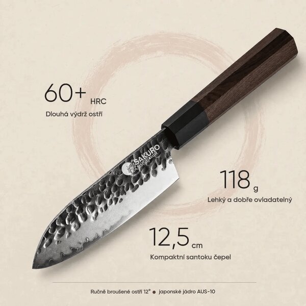 Kuchyňský nůž santoku z japonské oceli SaKuRo Eben 12,5 cm