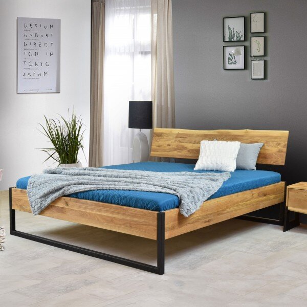 Manželská postel masiv dub IRON - kovové nohy 180 x 200 cm