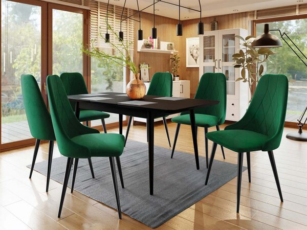 Rozkládací stůl Vidariko 140x80 se 6 židlemi ST91 02, Barva: černá, Potah: Magic Velvet 2219 5903211161803