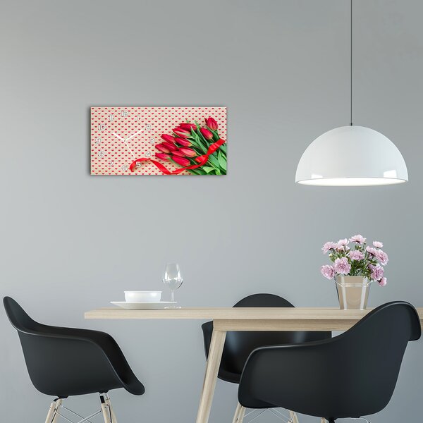 Skleněné hodiny na stěnu Tulipány srdce pl_zsp_60x30_f_104956051