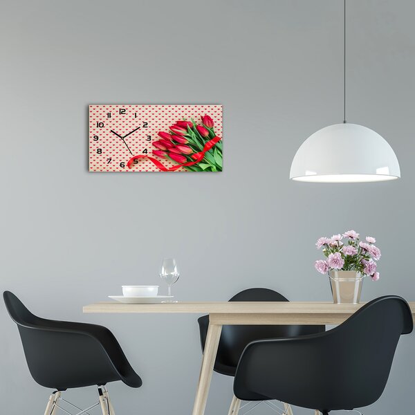 Skleněné hodiny na stěnu Tulipány srdce pl_zsp_60x30_f_104956051