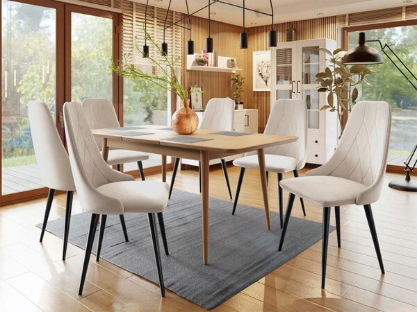 Rozkládací stůl Vidariko 140x80 se 6 židlemi ST91 02, Barva: černá, Potah: Magic Velvet 2219 5903211161803
