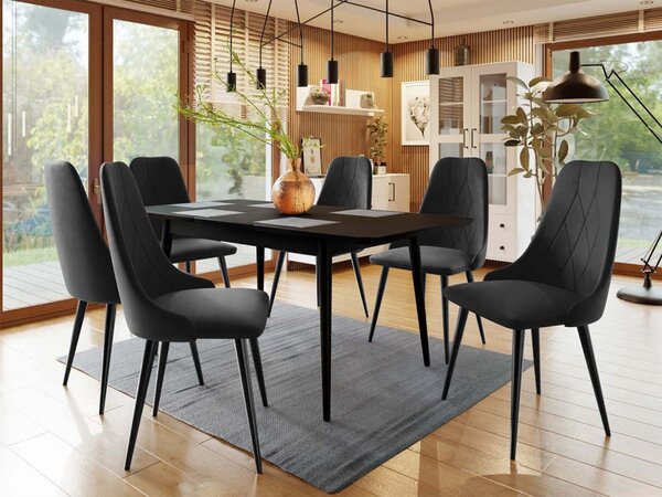 Rozkládací stůl Vidariko 140x80 se 6 židlemi ST91 02, Barva: černá, Potah: Magic Velvet 2219 5903211161803
