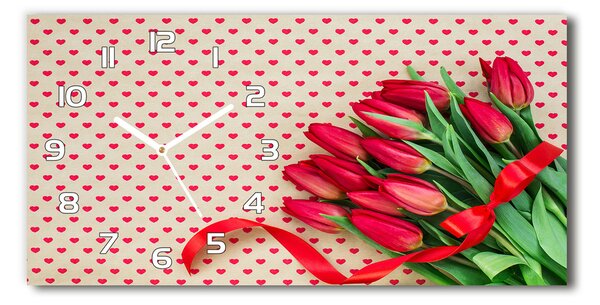 Skleněné hodiny na stěnu Tulipány srdce pl_zsp_60x30_f_104956051