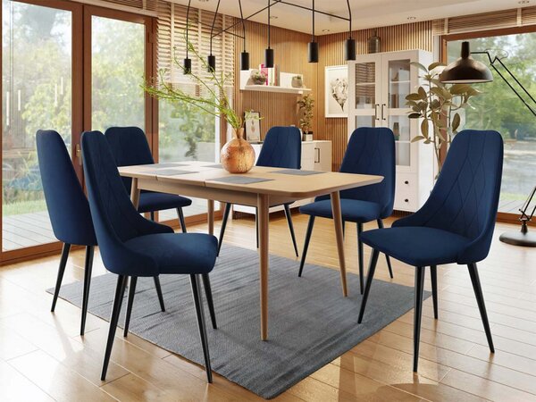 Rozkládací stůl Vidariko 140x80 se 6 židlemi ST91 02, Barva: černá, Potah: Magic Velvet 2219 5903211161803