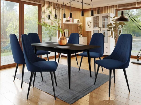 Rozkládací stůl Vidariko 140x80 se 6 židlemi ST91 02, Barva: černá, Potah: Magic Velvet 2219 5903211161803