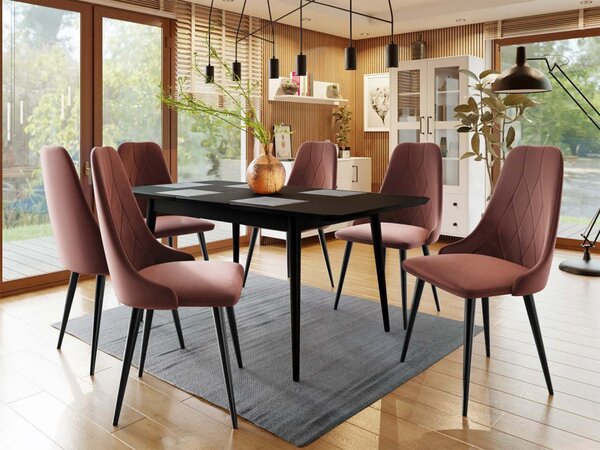 Rozkládací stůl Vidariko 140x80 se 6 židlemi ST91 02, Barva: černá, Potah: Magic Velvet 2219 5903211161803