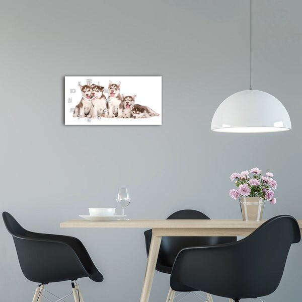 Skleněné hodiny na stěnu Štěně Husky pl_zsp_60x30_f_110309501