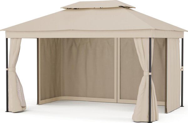 Blumfeldt Mondo Dual Pavilion 3x4 - dvojitá střecha a sítě proti komárům, nerezavějící kovový rám, střecha odolná vůči povětrnostním vlivům, zahradní altán, béžový