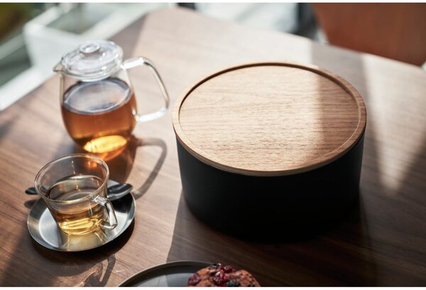 Černý kovový úložný box s víkem ø 22x11 cm Rin – YAMAZAKI