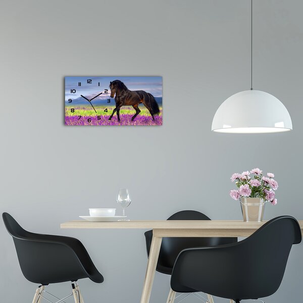 Skleněné hodiny na stěnu Kůň na poli levandule pl_zsp_60x30_f_113343357