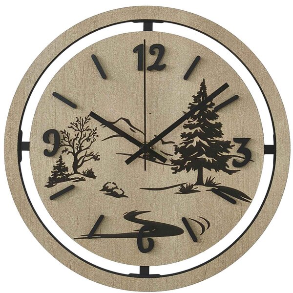Nástěnné hodiny Lesní krajina gravírované | PUPOU: HDF - Javor 30 cm 4795-115320 HDF0607-čiene-ruky