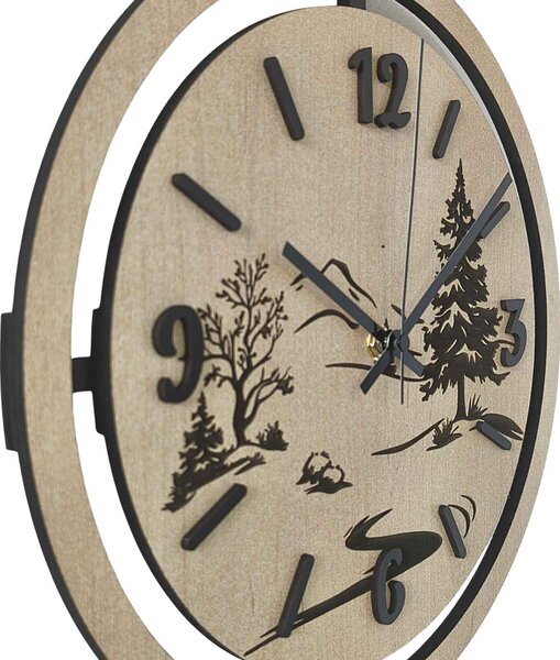 Nástěnné hodiny Lesní krajina gravírované | PUPOU: HDF - Javor 30 cm 4795-115320 HDF0607-čiene-ruky