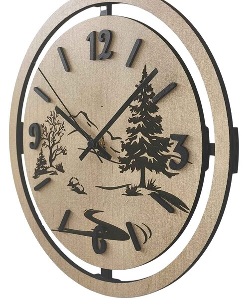 Nástěnné hodiny Lesní krajina gravírované | PUPOU: HDF - Javor 30 cm 4795-115320 HDF0607-čiene-ruky
