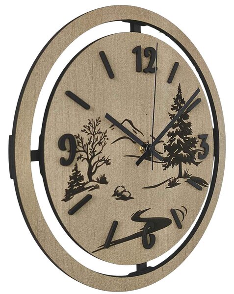 Nástěnné hodiny Lesní krajina gravírované | PUPOU: HDF - Javor 30 cm 4795-115320 HDF0607-čiene-ruky