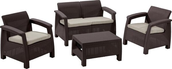 Set terasový Allibert CORFU, brown/oat, stôl, pohovka, 2x stolička
