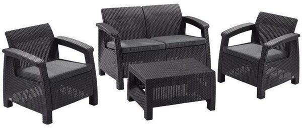 Set terasový Allibert CORFU, graphite/coolgray, stôl, pohovka, 2x stolička