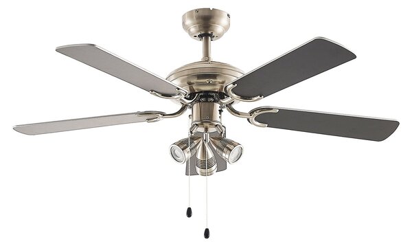 Stropní ventilátor Anariki se světlem, tichý, stříbrný – Lindby Lindby, Anariki, Metalická, Obývací pokoj, Kov, Venkovský / rustikální