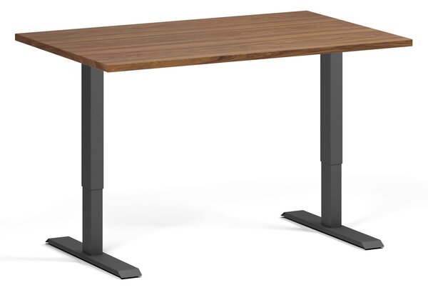 Výškově nastavitelný stůl, 120x80 cm, 1 motor, černá podnož, ořech