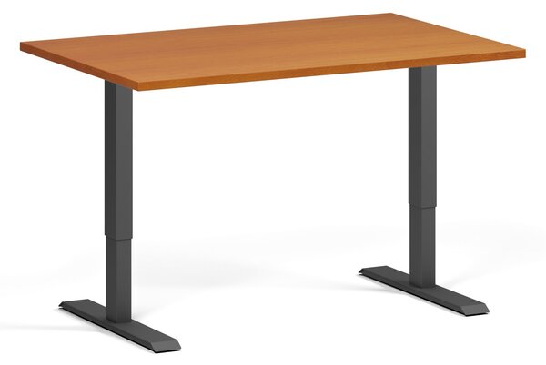 Výškově nastavitelný stůl, 120x80 cm, 1 motor, černá podnož, třešeň