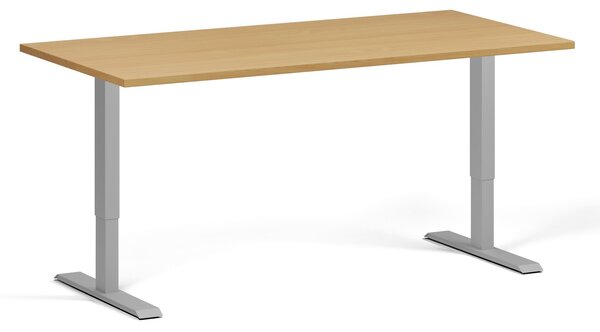 Výškově nastavitelný stůl, 160x80 cm, 2 motory, šedá podnož, buk