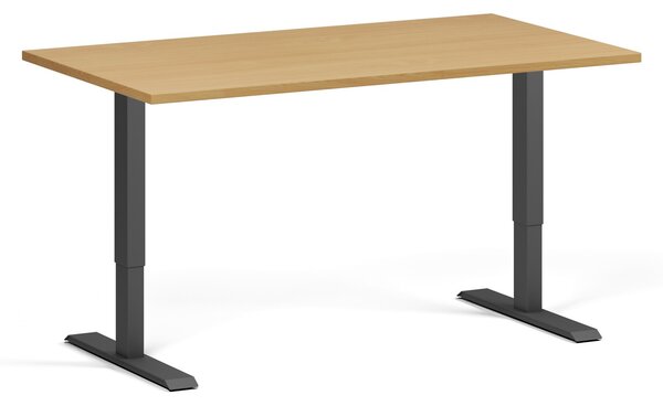 Výškově nastavitelný stůl, 140x80 cm, 1 motor, černá podnož, buk