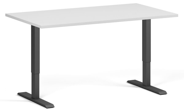 Výškově nastavitelný stůl, 140x80 cm, 1 motor, černá podnož, bílá