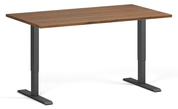 Výškově nastavitelný stůl, 140x80 cm, 1 motor, černá podnož, ořech