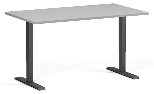 Výškově nastavitelný stůl, 140x80 cm, 1 motor, černá podnož, šedá
