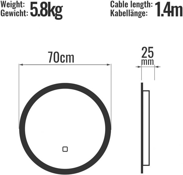Aquamarin Koupelnové LED zrcadlo kulaté, 70 cm
