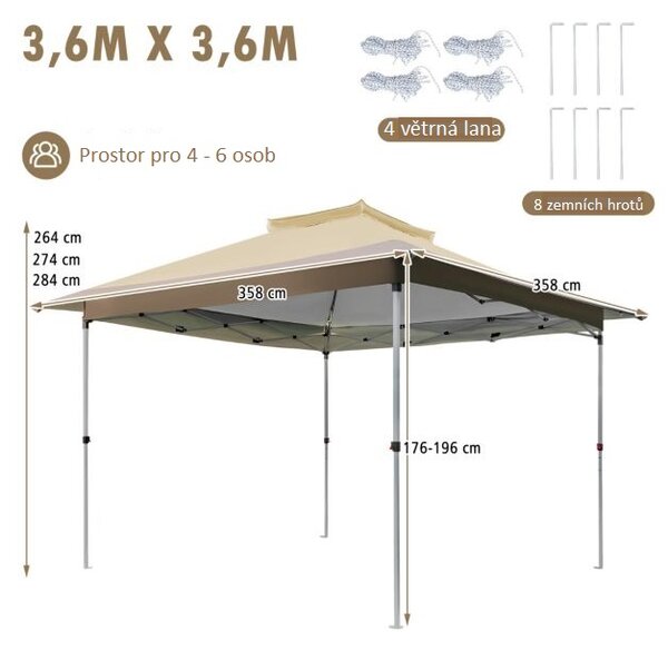Zahradní altán hnědý, 3,6 x 3,6 m NP11462CF