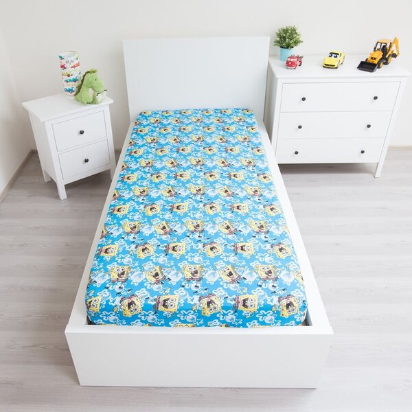Modré napínací bavlněné dětské prostěradlo 90x200 cm Sponge Bob "Blue" – Jerry Fabrics