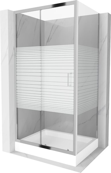 Mexen Apia sprchový kout s posuvnými dveřmi 120 (dveře) x 80 (stěna) cm, 5mm čiré sklo s pásky, chromový profil + bílá sprchová vanička RIO s chromovým sifonem, 840-120-080-01-20-4510