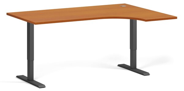 Rohový výškově nastavitelný stůl, 160x120 cm, 1 motor, L/P, černá podnož, třešeň