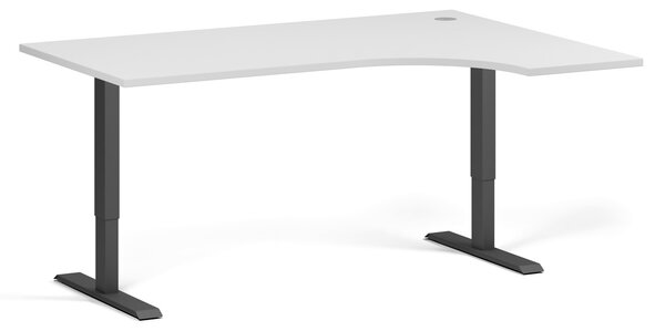 Rohový výškově nastavitelný stůl, 160x120 cm, 1 motor, L/P, černá podnož, bílá