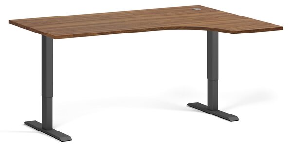 Rohový výškově nastavitelný stůl, 160x120 cm, 1 motor, L/P, černá podnož, ořech