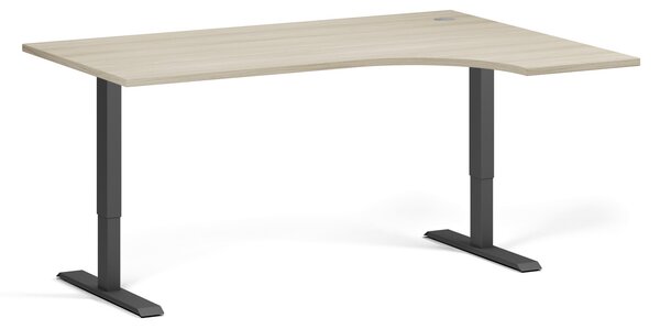 Rohový výškově nastavitelný stůl, 160x120 cm, 1 motor, L/P, černá podnož, dub přírodní