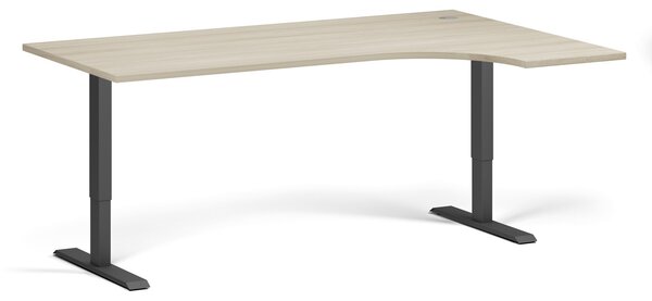 Rohový výškově nastavitelný stůl, 180x120 cm, 1 motor, L/P, černá podnož, dub přírodní