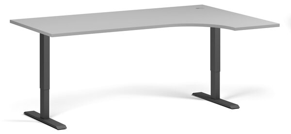 Rohový výškově nastavitelný stůl, 180x120 cm, 1 motor, L/P, černá podnož, šedá