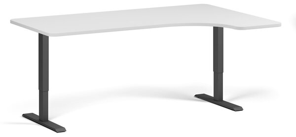 Rohový polohovací stůl se zaoblenými rohy, 180x120 cm, 1 motor, L/P, černá podnož, bílá