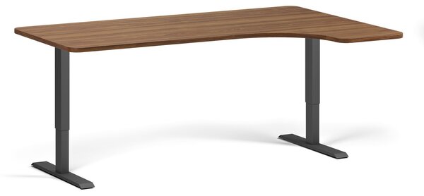 Rohový polohovací stůl se zaoblenými rohy, 180x120 cm, 1 motor, L/P, černá podnož, ořech