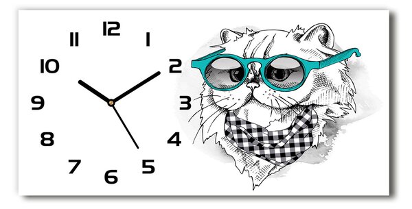 Skleněné hodiny na stěnu Kočka v brýlích pl_zsp_60x30_f_121703839
