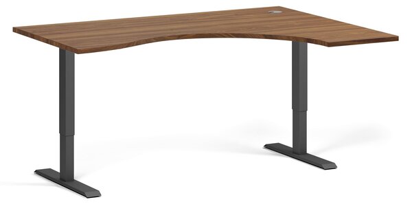 Ergonomický výškově nastavitelný stůl, 160x120 cm, 1 motor, L/P, černá podnož, ořech