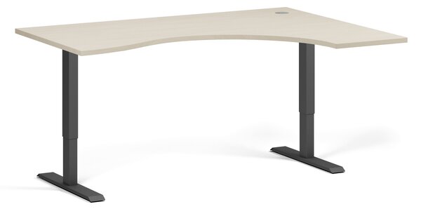 Ergonomický výškově nastavitelný stůl, 160x120 cm, 1 motor, L/P, černá podnož, bříza