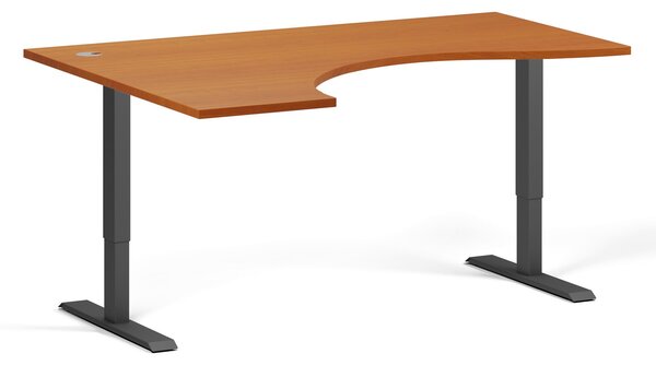 Ergonomický výškově nastavitelný stůl, 160x120 cm, 2 motory, L/P, černá podnož, třešeň