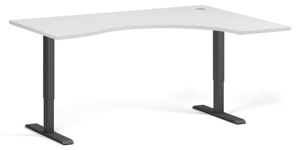 Ergonomický výškově nastavitelný stůl, 160x120 cm, 1 motor, L/P, černá podnož, bílá