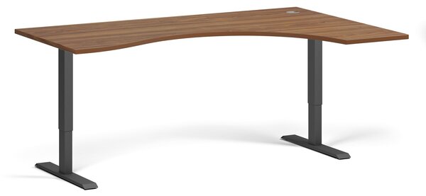Ergonomický výškově nastavitelný stůl, 180x120 cm, 1 motor, L/P, černá podnož, ořech