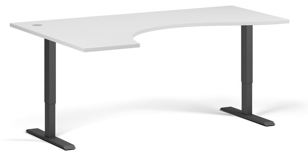 Ergonomický výškově nastavitelný stůl, 180x120 cm, 2 motory, L/P, černá podnož, bílá
