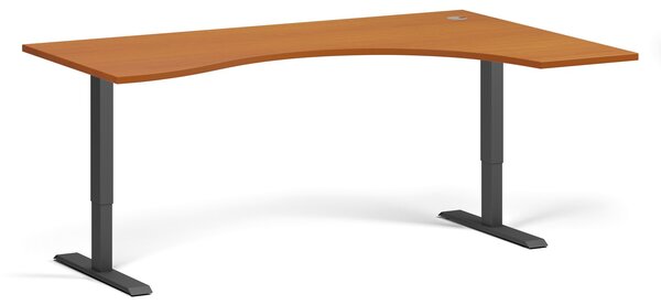 Ergonomický výškově nastavitelný stůl, 180x120 cm, 1 motor, L/P, černá podnož, třešeň